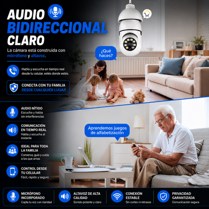 Combo de 2 Cámaras Bombillo de Seguridad 360°-PROTEGE TU CASA 24/7 SIN INSTALACIONES COMPLICADAS