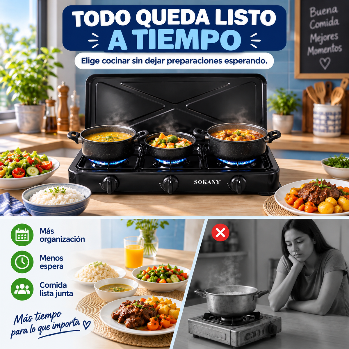 Estufa de Gas Sokany ® Portátil 3 Puestos