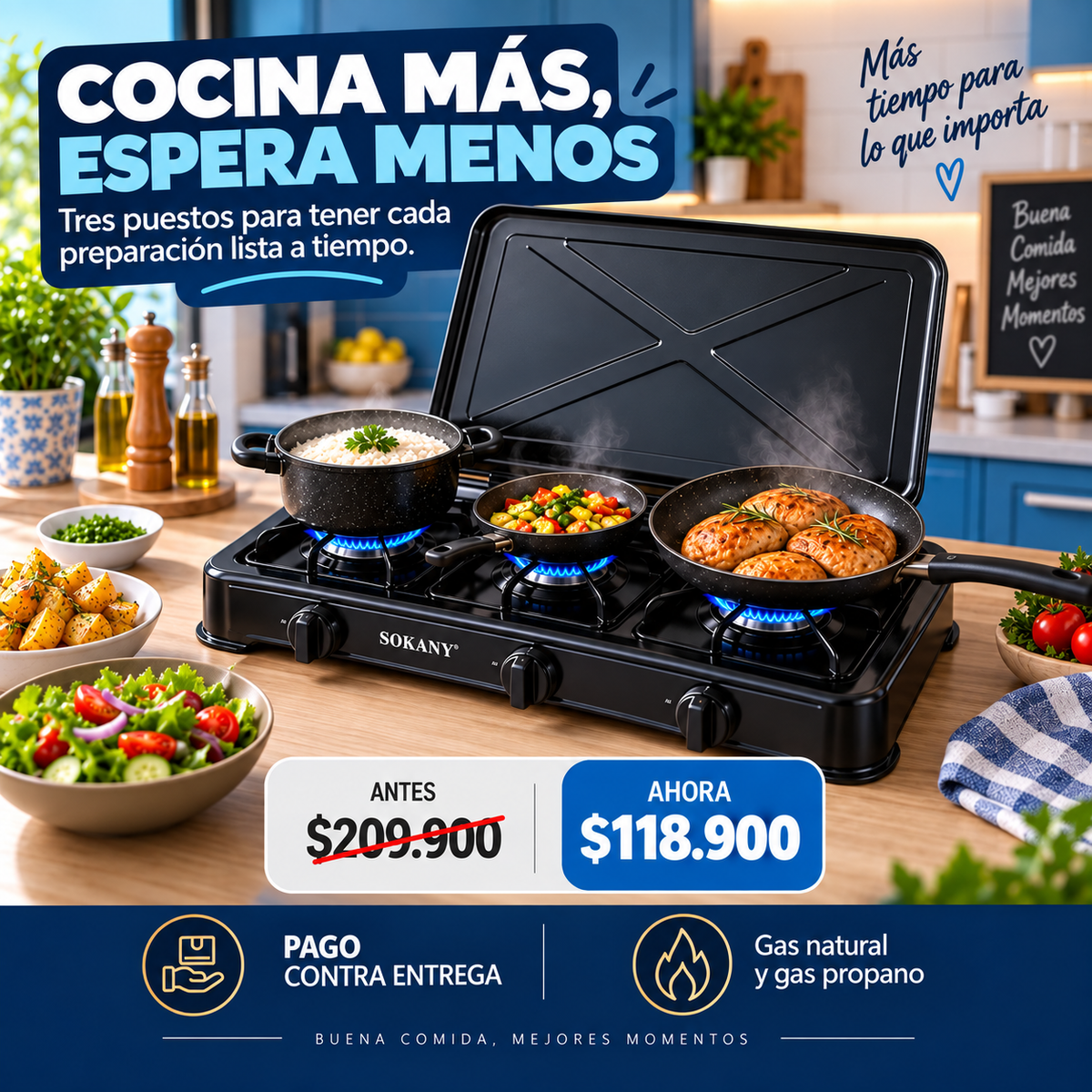 Estufa de Gas Sokany ® Portátil 3 Puestos