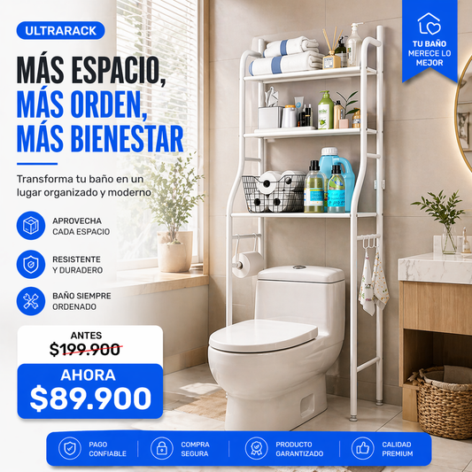 UltraRack Organizador Vertical de Baño- Aprovecha cada espacio con este organizador inteligente de 3 niveles