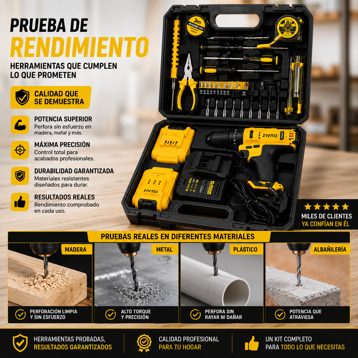 Super Kit Taladro +  HERRAMIENTAS 35 PIEZAS- El Combo Profesional Que Todo Hogar Colombiano Necesita