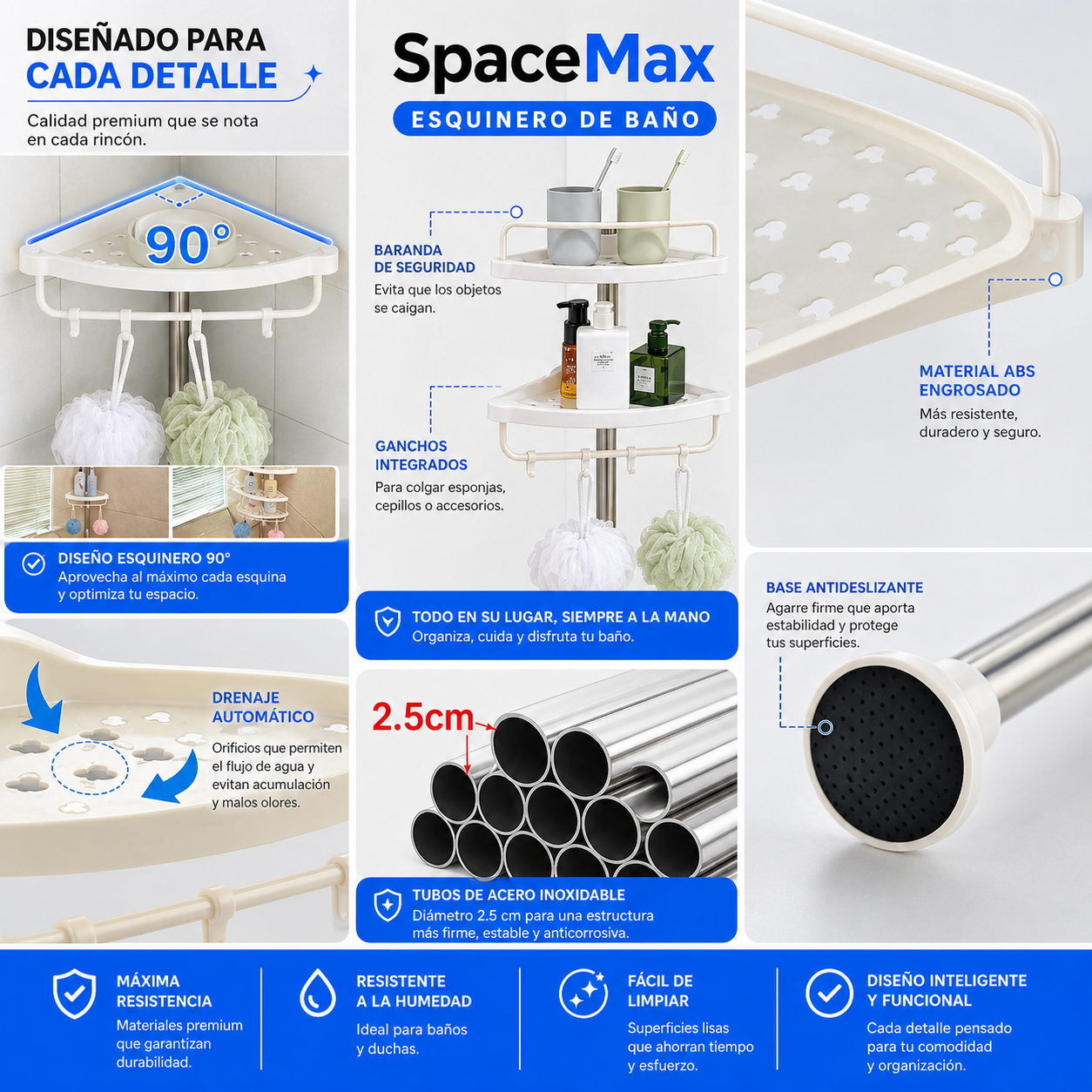 SpaceMax Esquinero de  Baño- Aprovecha cada esquina con estilo premium y máxima resistencia