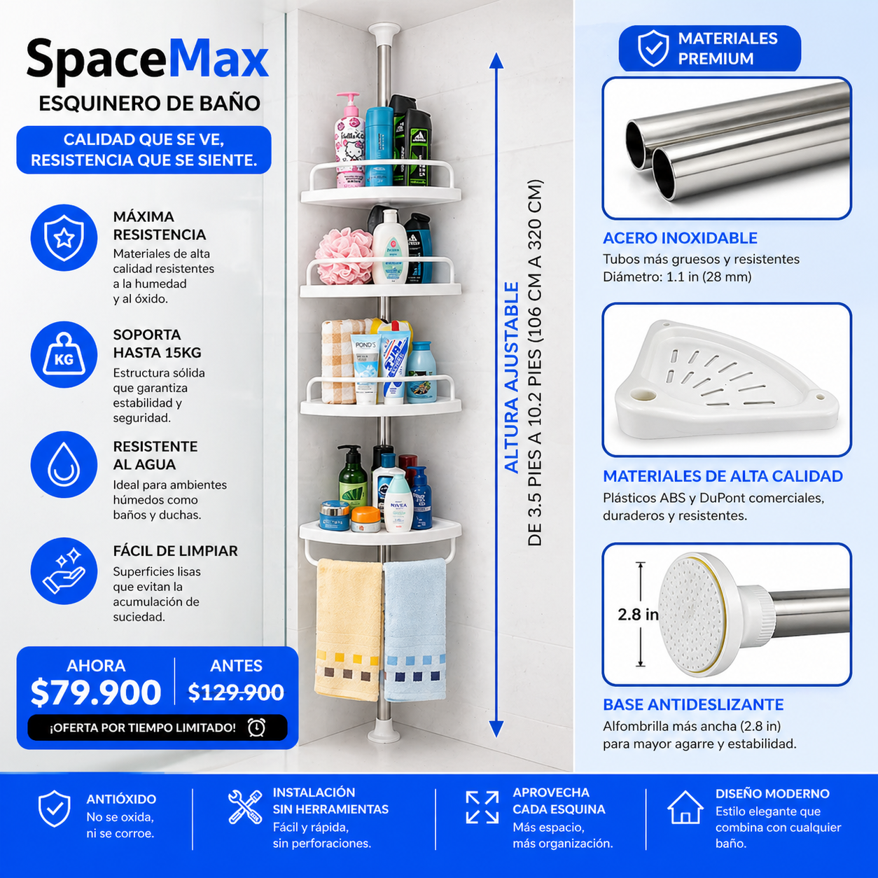 SpaceMax Esquinero de  Baño- Aprovecha cada esquina con estilo premium y máxima resistencia