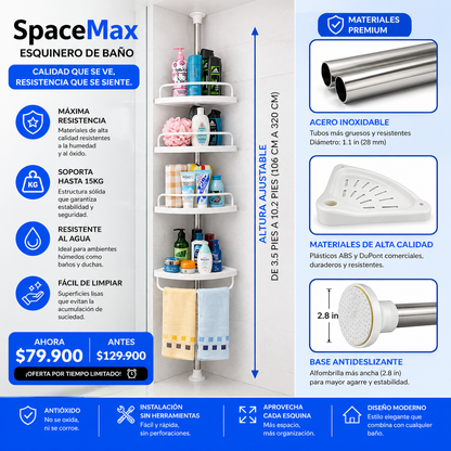 SpaceMax Esquinero de  Baño- Aprovecha cada esquina con estilo premium y máxima resistencia