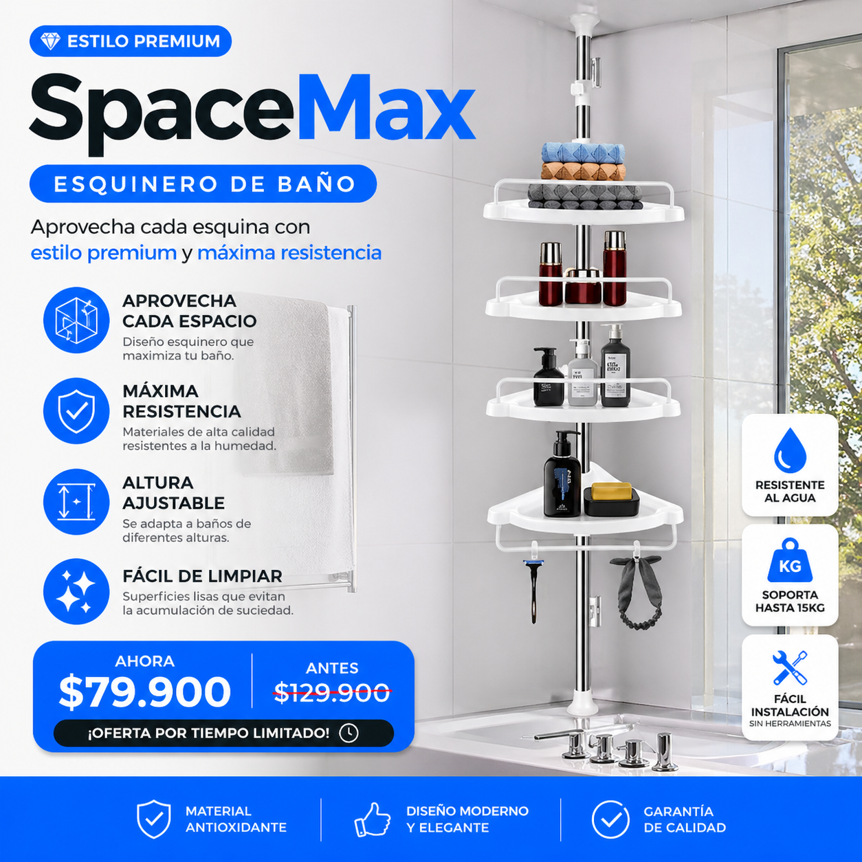SpaceMax Esquinero de  Baño- Aprovecha cada esquina con estilo premium y máxima resistencia